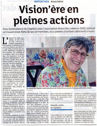 Photo de l'article interview de Chantal Leser notre présidente paru dans l'Alsace