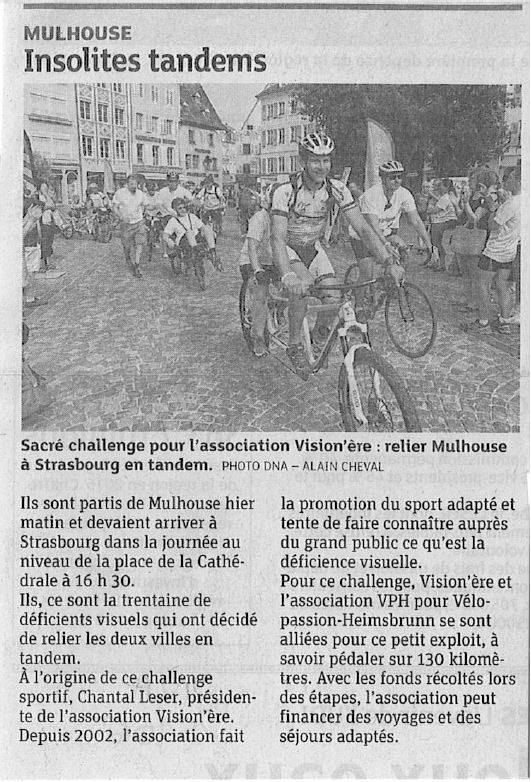 Article de presse suite au challenge tandem Mulhouse Strasbourg des 24 et 25 juin 2017