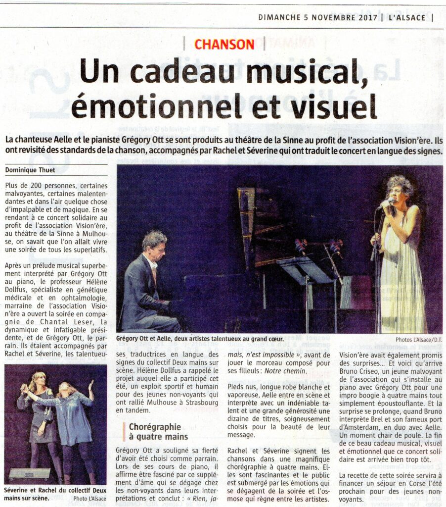 Article de presse suite au concert d'Aelle et Grégory Ott au théâtre de la Sinne le 27 octobre 2017