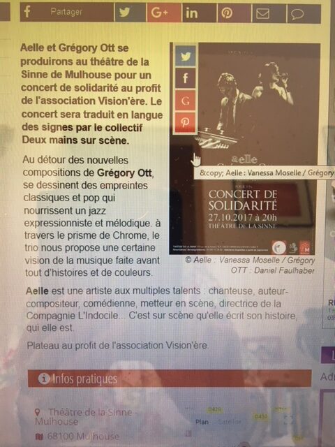 Article de presse pour la promotion du concert d'Aelle et Grégory Ott au théâtre de la Sinne le 27 octobre 2017