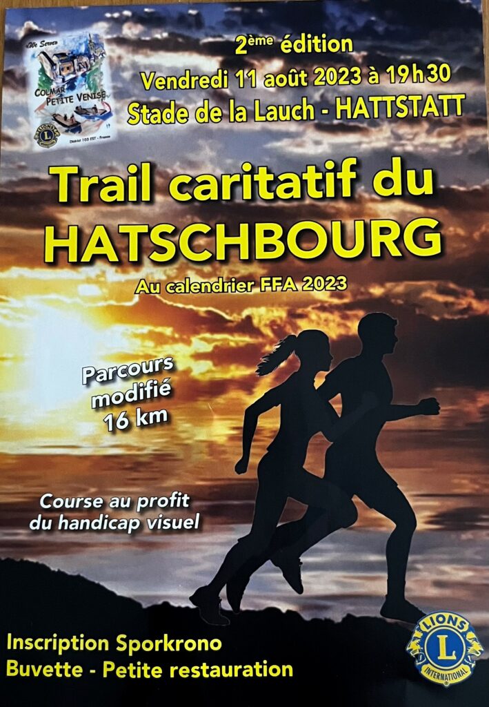Affiche de promotion pour le trail caritatif du Hatschbourg du 11 août 2023