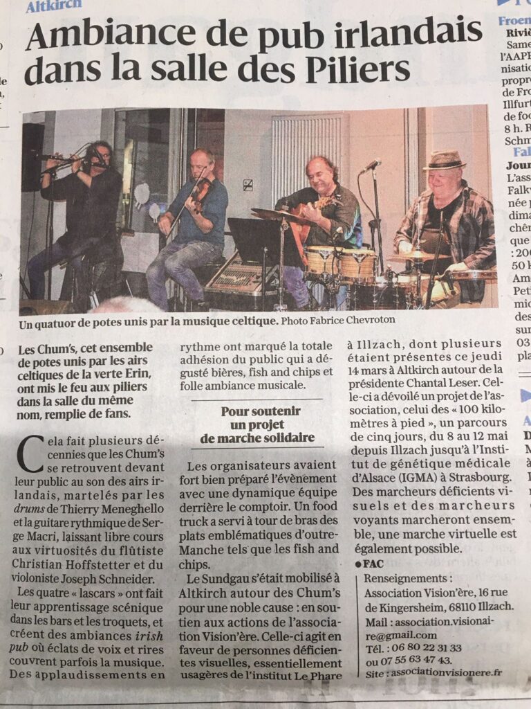 Article de l'Alsace suite au concert des Chum's à Altkirch le 14 mars 2024.